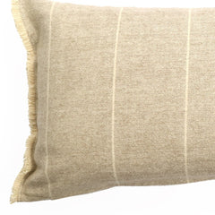Set Of Two 12" x 24" Tan 100% Cotton Striped Zippered Pillow With Fringe