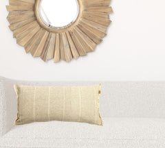 Set Of Two 12" x 24" Tan 100% Cotton Striped Zippered Pillow With Fringe