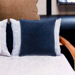 22" Blue Cotton Blend Pillow