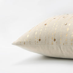 20" Gold and Ivory Cotton Pillow With Beads Edges