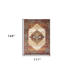 9' x 12' Red Medallion Power Loom Area Rug