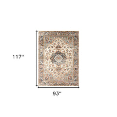 8' x 10' Orange and Ivory Medallion Power Loom Area Rug