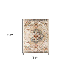 5' x 7' Gold Medallion Power Loom Area Rug