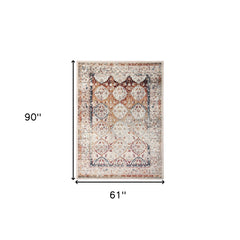 5' x 7' Beige Floral Medallion Power Loom Area Rug