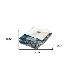 Teal Blue Knitted Acrylic Polka Dots Throw Blanket