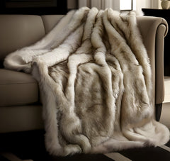 White Knitted Acrylic Animal Print Throw Blanket