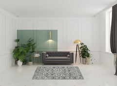 8' Gray Round Floral Power Loom Area Rug With Fringe