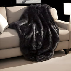 Gray and Black Knitted Acrylic Animal Print Throw Blanket