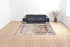 9' x 12' Beige Floral Medallion Power Loom Area Rug