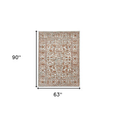 5' x 7' Orange Floral Power Loom Area Rug With Fringe