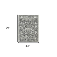 5' x 7' Gray Floral Power Loom Area Rug