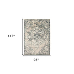 8' x 10' Beige and Blue Medallion Power Loom Area Rug