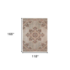 10' x 14' Beige Medallion Power Loom Area Rug With Fringe