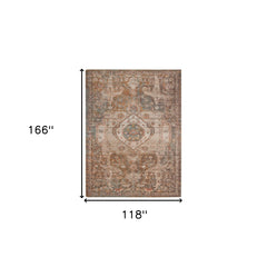 10' x 14' Taupe Medallion Power Loom Area Rug With Fringe
