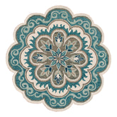 6' X 6' Blue Round Wool Floral Hand Tufted Area Rug