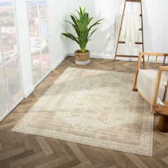 8' x 10' Beige Abstract Washable Non Skid Area Rug