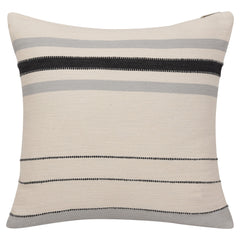 20" X 20" Ivory Striped Cotton Zippered Pillow