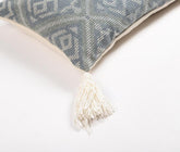 15" x 26" Blue and White Geometric Cotton Pillow Cover With Tassels