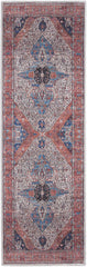 6' Red and Ivory Oriental Power Loom Distressed Washable Non Skid Runner Rug