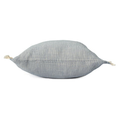 20" X 20" Blue Cotton Zippered Down Pillow With Fringe