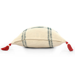 20" X 20" Ivory and Green Christmas Plaid Cotton Zippered Pillow With Tassels