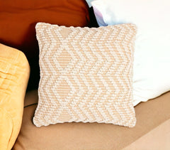 18" X 18" Beige and Ivory Zigzag Cotton Pillow Cover With Texture