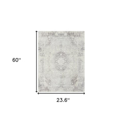 2' X 5' Gray Medallion Washable Non Skid Area Rug