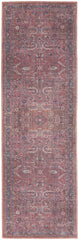 10' Blue and Red Floral Power Loom Distressed Washable Runner Rug