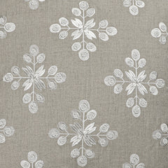 20" X 20" Beige and Ivory Floral Linen Zippered Pillow With Embroidery, Pom Poms