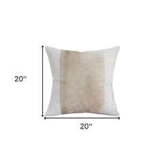 20" X 20" Beige and Ivory Striped Faux Leather Zippered Pillow