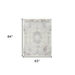 5' x 7' Gray Medallion Washable Non Skid Area Rug