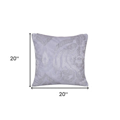 20" X 20" Silver Striped Polyester Zippered Pillow With Beads