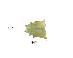 5' x 7' Green and Silver Cowhide Hand Knotted Area Rug