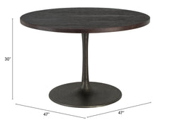 47" Dark Brown Rounded Solid Wood And Steel Dining Table