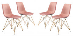 Set of Four Pink and Gold Upholstered Velvet Dining Side Chairs