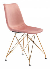 Set of Four Pink and Gold Upholstered Velvet Dining Side Chairs