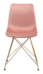 Set of Four Pink and Gold Upholstered Velvet Dining Side Chairs