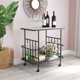 Black and White Steel Rolling Bar Cart