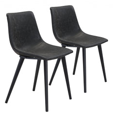 Set of Two Black Upholstered Faux Leather Dining Side chairs