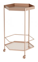 Gold Steel Hexagon Rolling Bar Cart