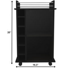 Black Rolling Bar Cart With Wine Storage