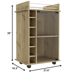 Brown Rolling Bar Cart With Wine Storage