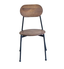 Set of Two Brown And Black Wood and Metal Dining Chairs