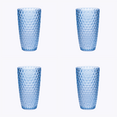 Set of Four Blue Geometric Acrylic Stemless Highball Glass