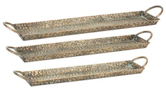 Set of Three Gold Metal Tray With Handles