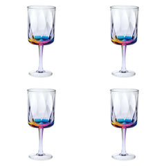 Set of Four Clear and Rainbow Geometric Acrylic Stemmed All Purpose Wine Glasses