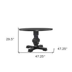 47" Black Rounded Solid Wood Pedestal Base Dining Table