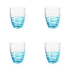 Set of Four Clear and Blue Acrylic Stemless Whiskey Glasses