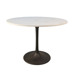 40" White and Black Rounded Marble and Iron Pedestal Base Dining Table
