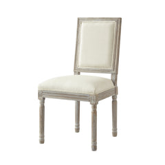 Set of Two Cream and Brown Upholstered Linen Dining Side Chairs